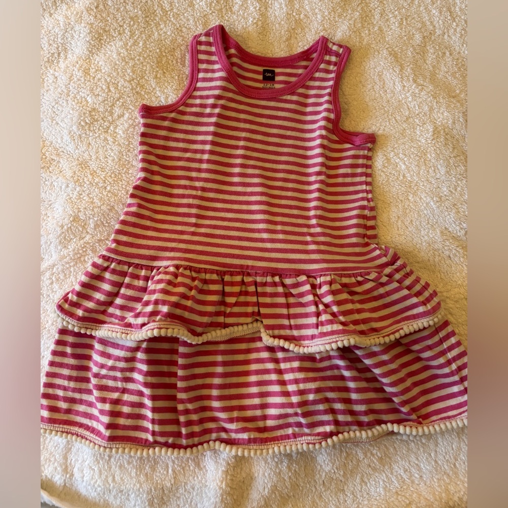 Pink and White Striped ruffled Sleeveless Dress
